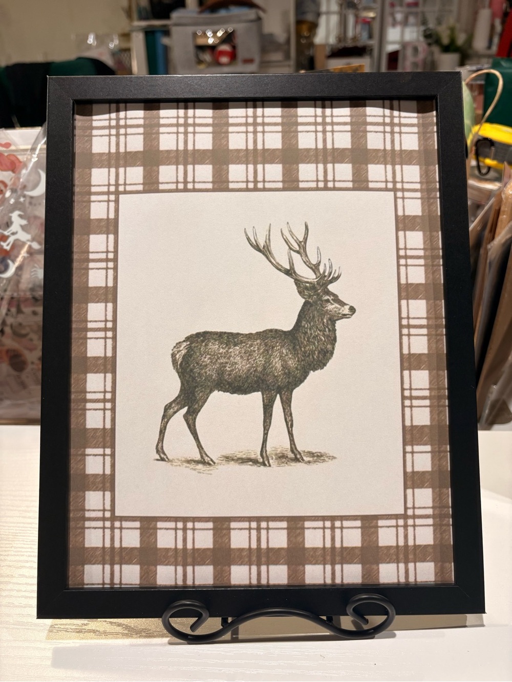 Framed Plaid Deer 8x10 Wall Art Print - Brown Holiday Décor